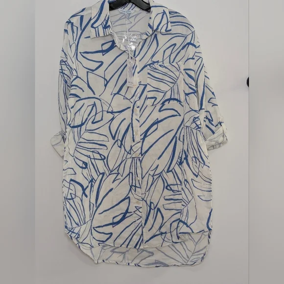 Blue Island Beach 100% Cotton Shirt Dress Tunic Medium Coastal Resort Summer - Picture 2 of 7